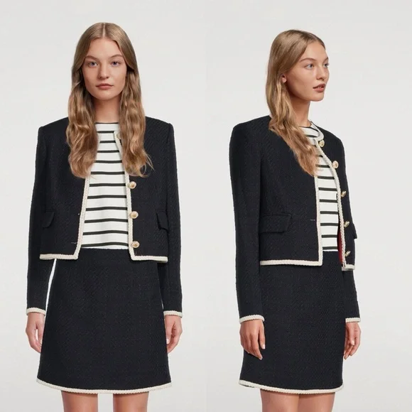 Veronica Beard Mabel Tweed Jacket Blazer Navy Ivory Trim Size 12 - Picture 10 of 16